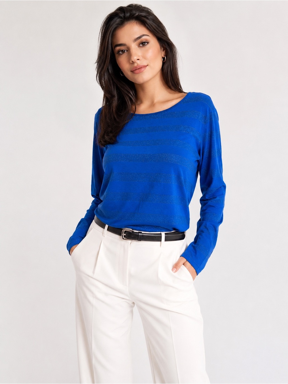 Talbots Cobalt Blue Long Sleeve Striped Knit Top
